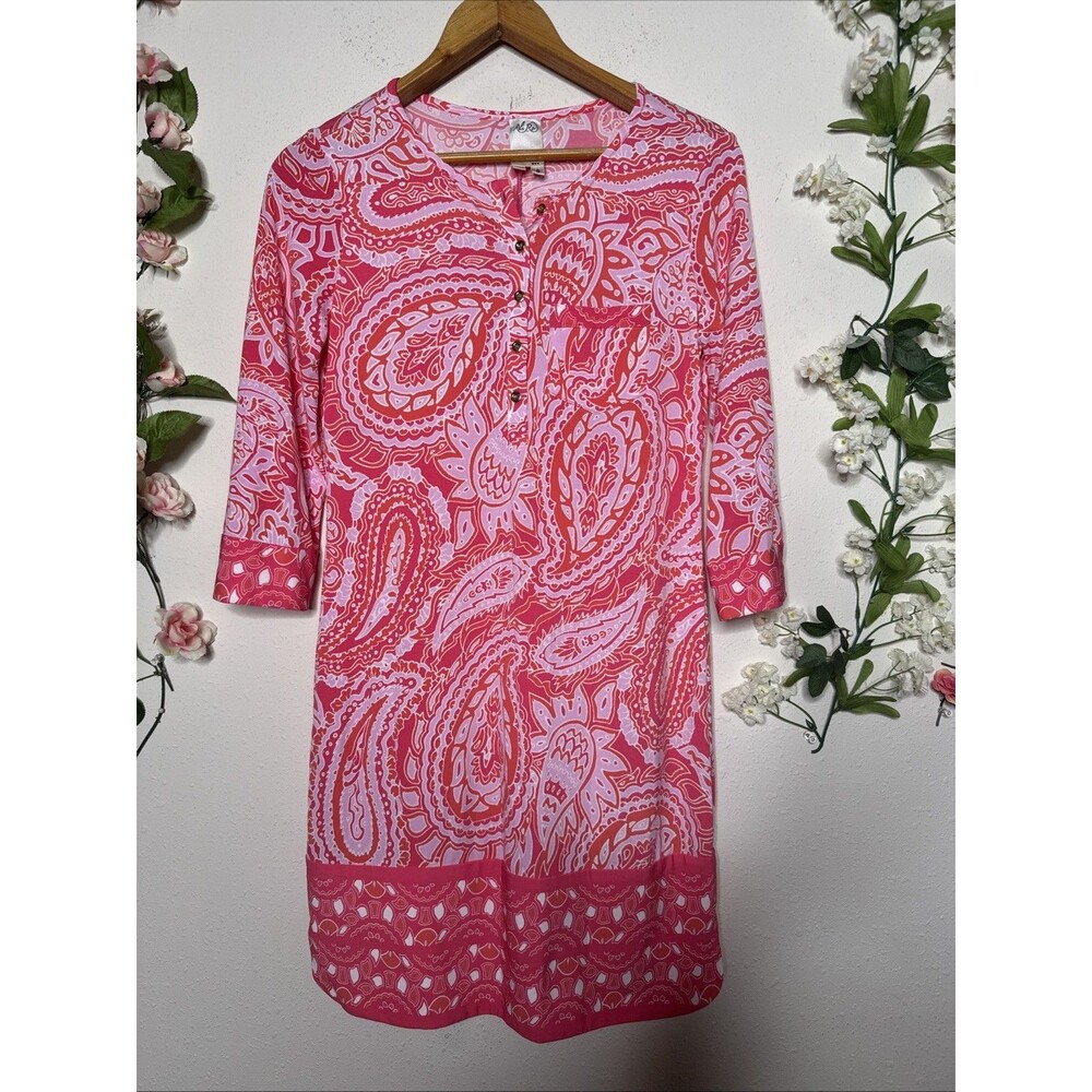 Ali Ro Dress Size Pink Paisley With Gold Buttons Size 6